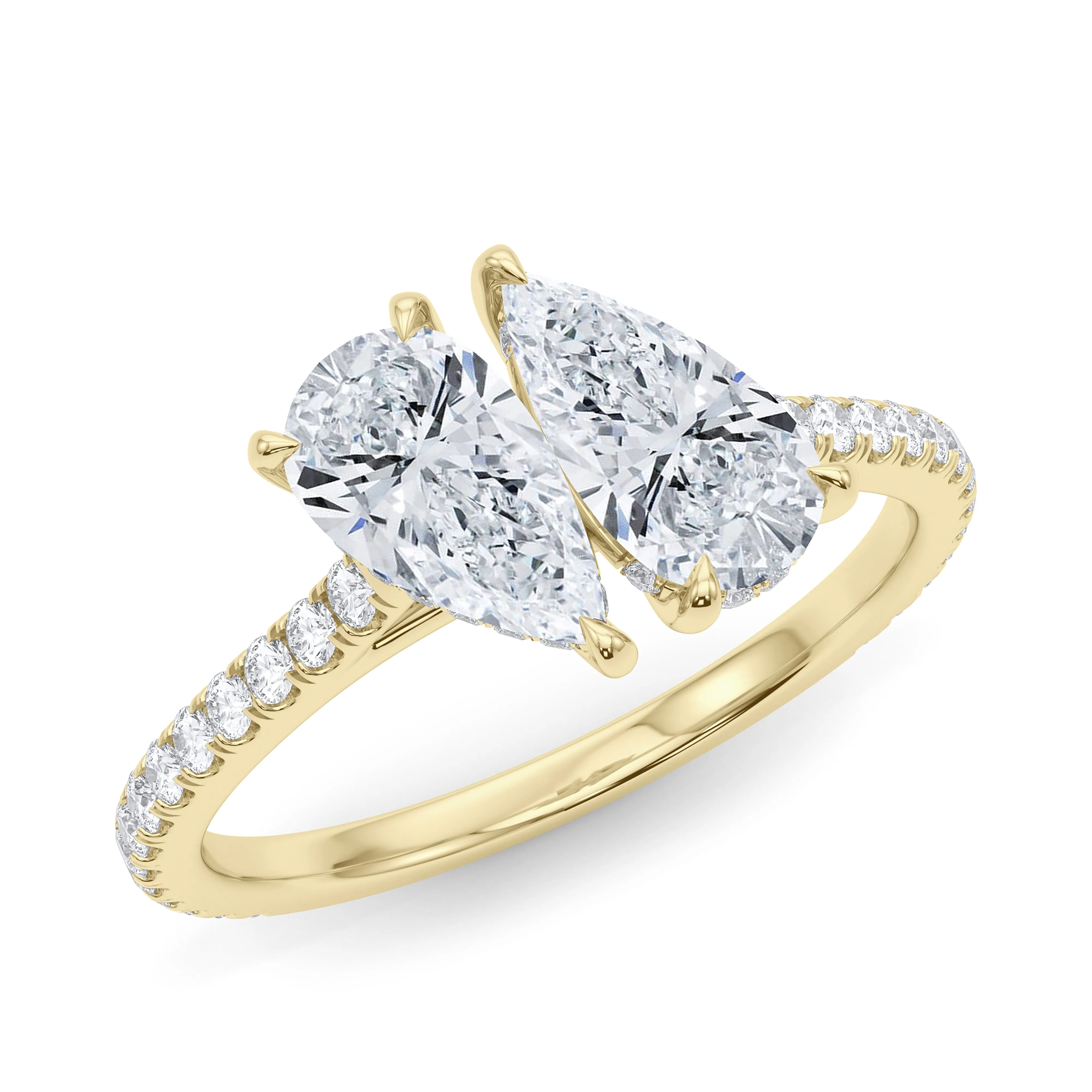 Twin Pear North-South Pave Diamond Ring