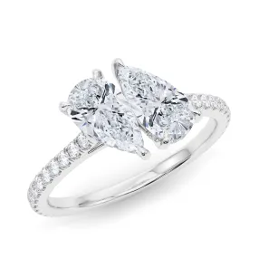 Twin Pear North-South Pave Diamond Ring