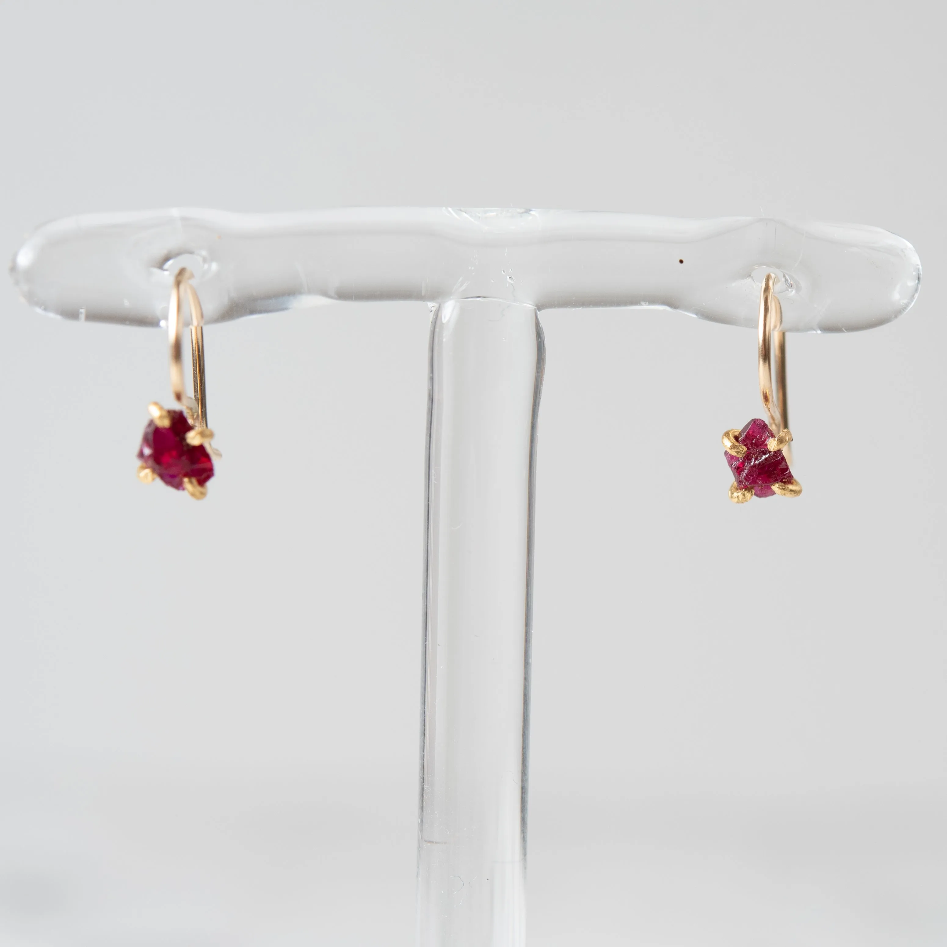 Variance Objects Ruby 14K Gold Hook Earrings