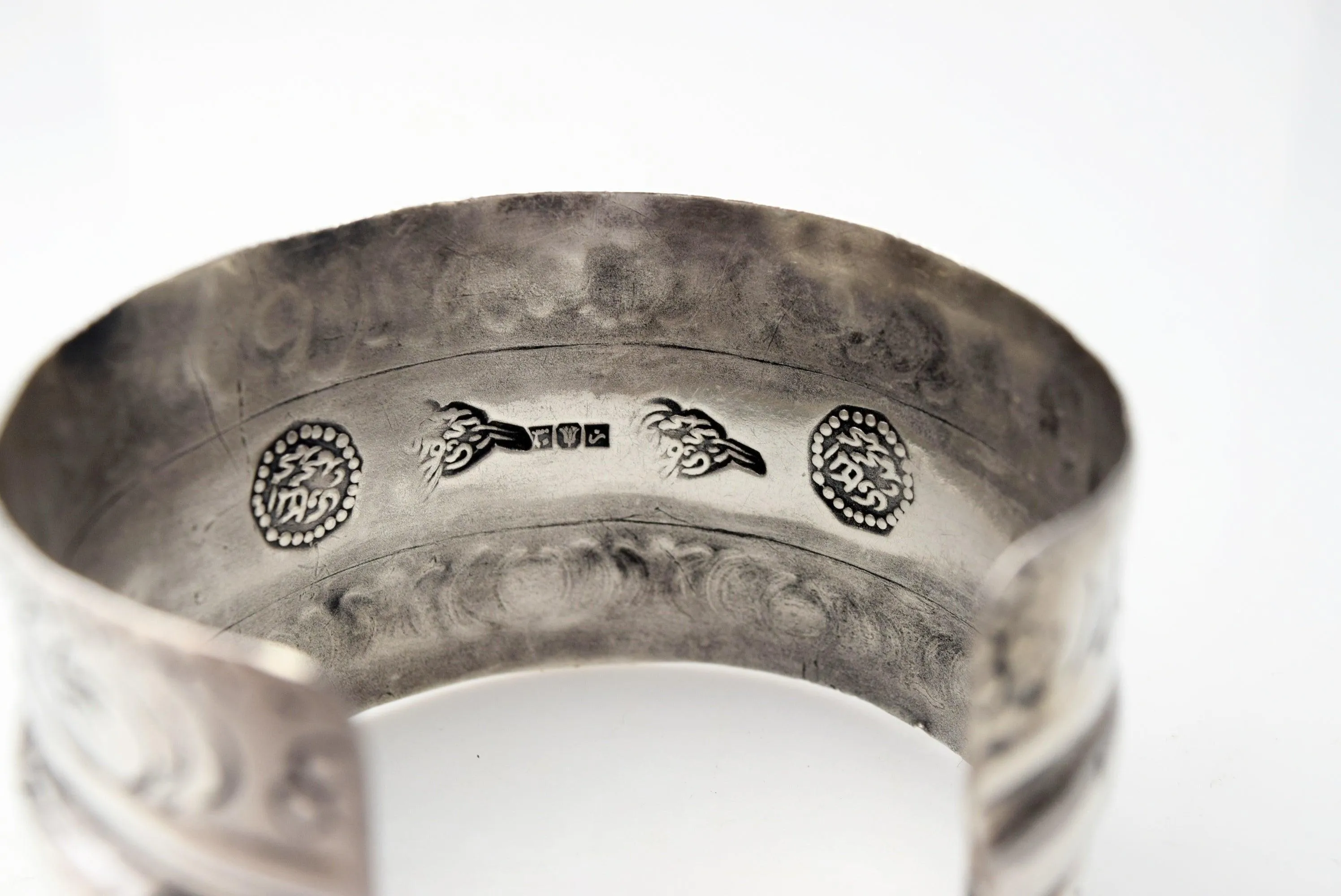 Vintage 800 Silver Siwa Berber Wide Cuff Bracelet by Makkawi