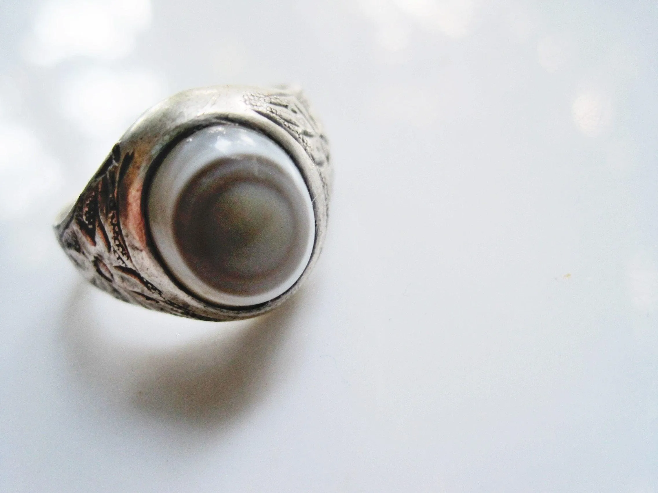 Vintage Eye Agate Yemeni Silver Ring