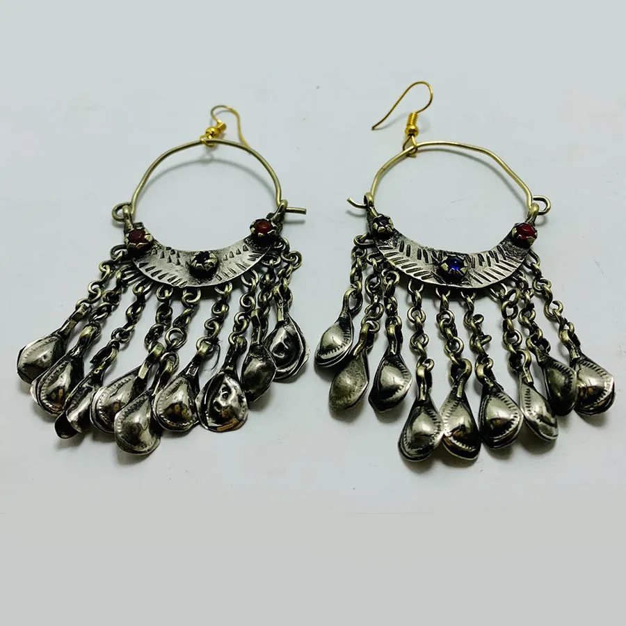 Vintage Silver Kuchi Earrings With Long Tassels