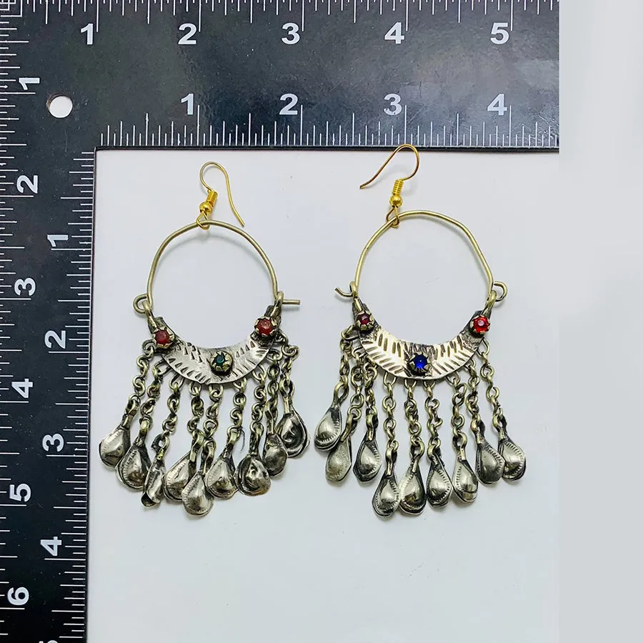 Vintage Silver Kuchi Earrings With Long Tassels