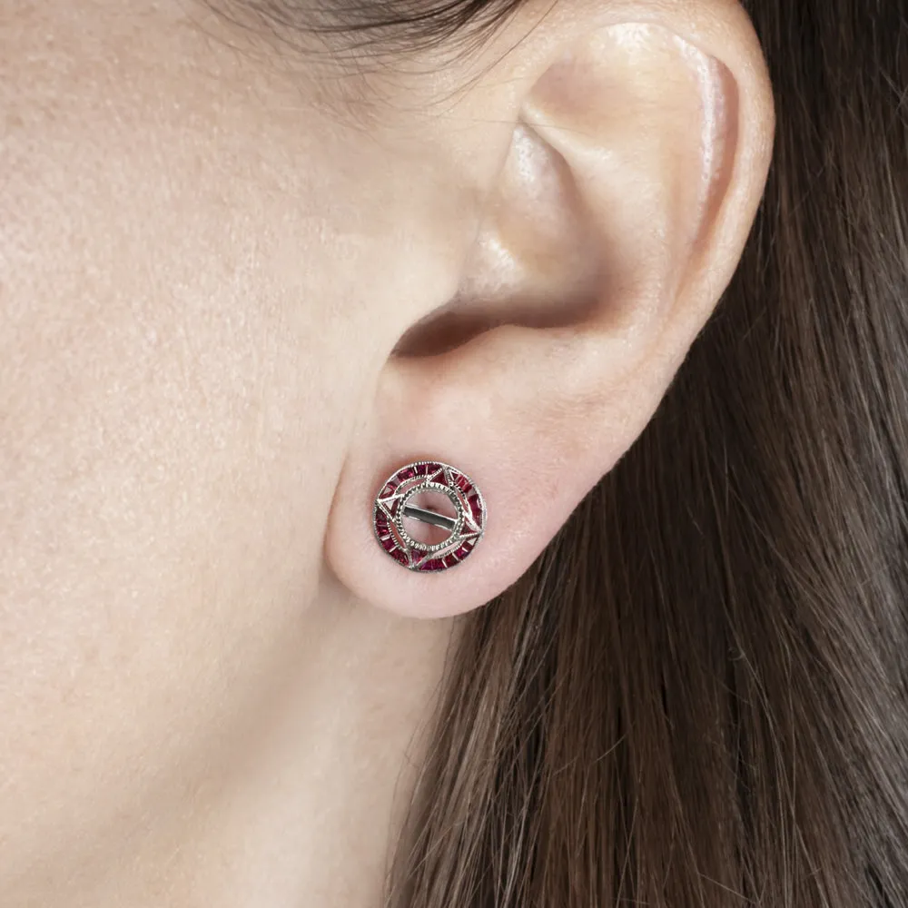 VINTAGE STYLE RUBY SEMI MOUNT EARRINGS 5.5mm STUD SETTINGS ART DECO TARGET RED