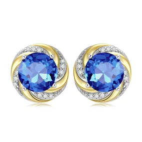 Vortex Round Shape Blue Zircon Silver Stud Earrings