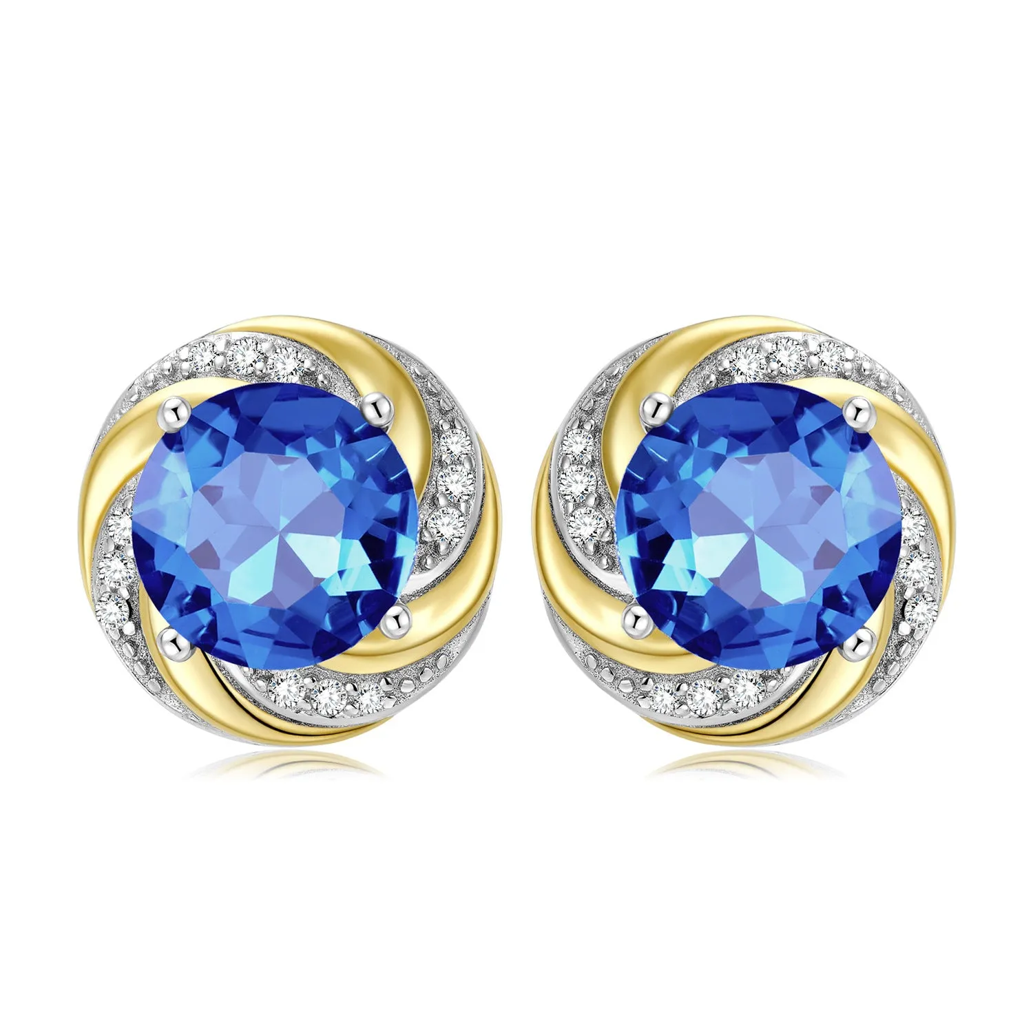 Vortex Round Shape Blue Zircon Silver Stud Earrings