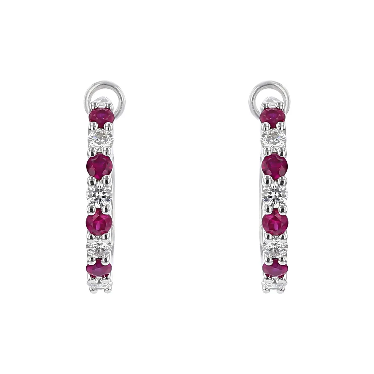 White Gold Ruby and Diamond Hoop Earrings