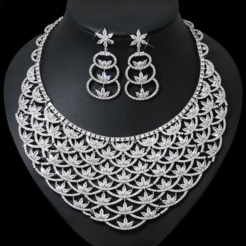 Women's Fashion Zircon Necklace Earrings Set