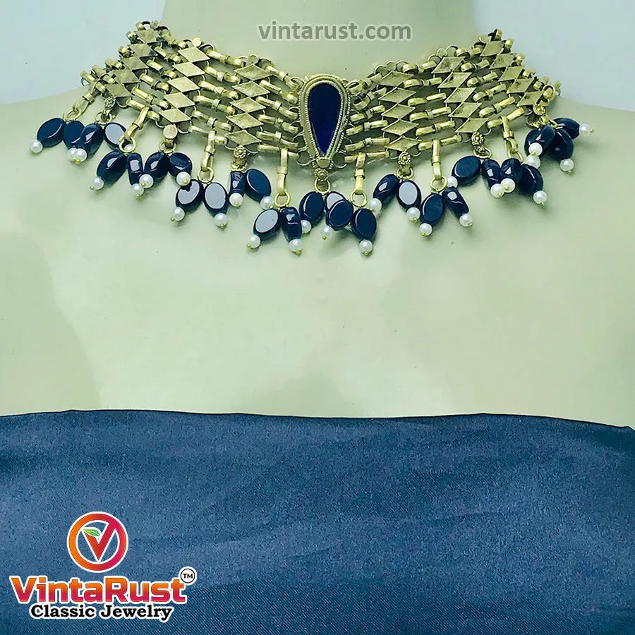 Woven Pearls and Stones Choker Necklace