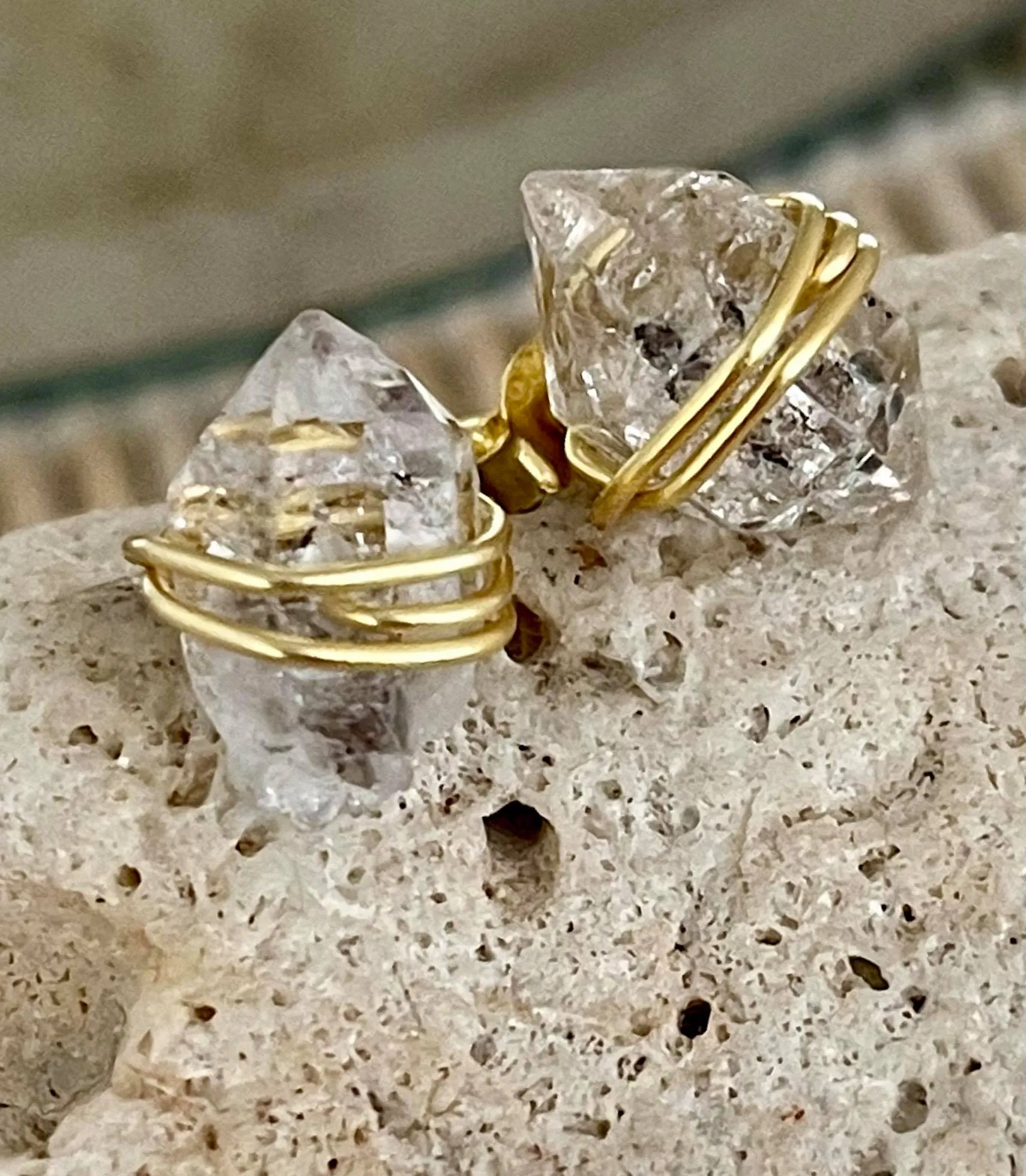 Yellow Gold Boho Bling Herkimer Diamond Studs