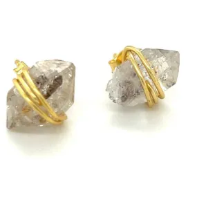 Yellow Gold Boho Bling Herkimer Diamond Studs
