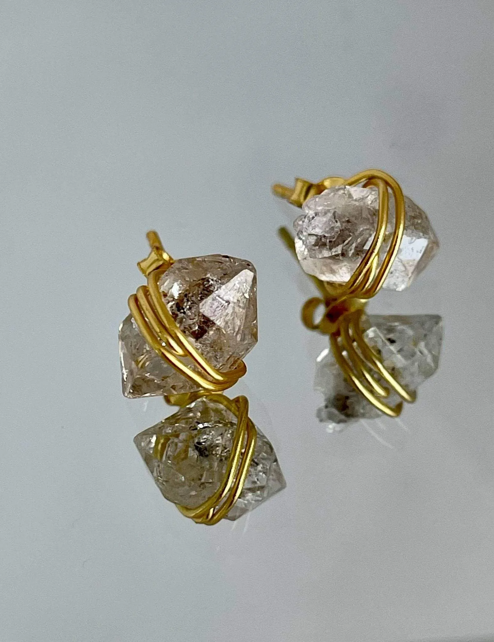 Yellow Gold Boho Bling Herkimer Diamond Studs