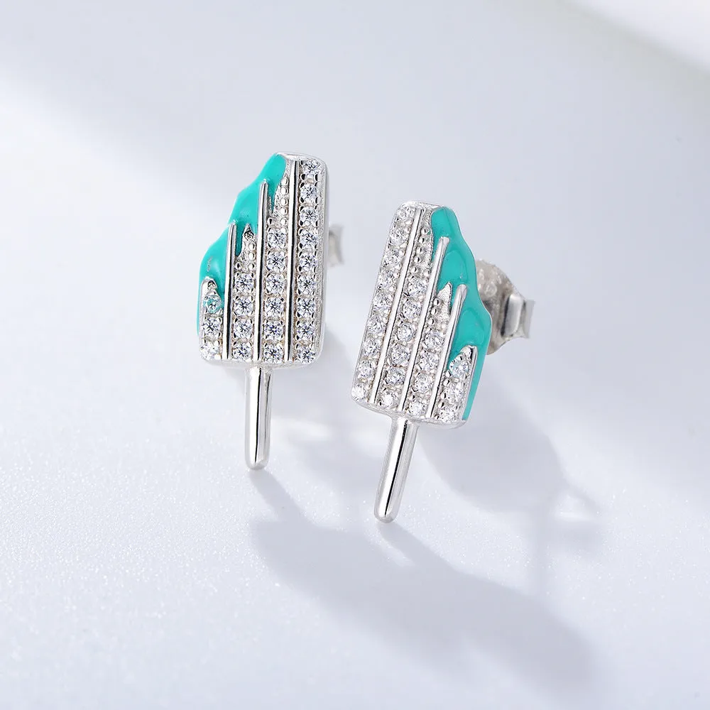 Zircon Ice Cream Silver Studs Earrings for Women