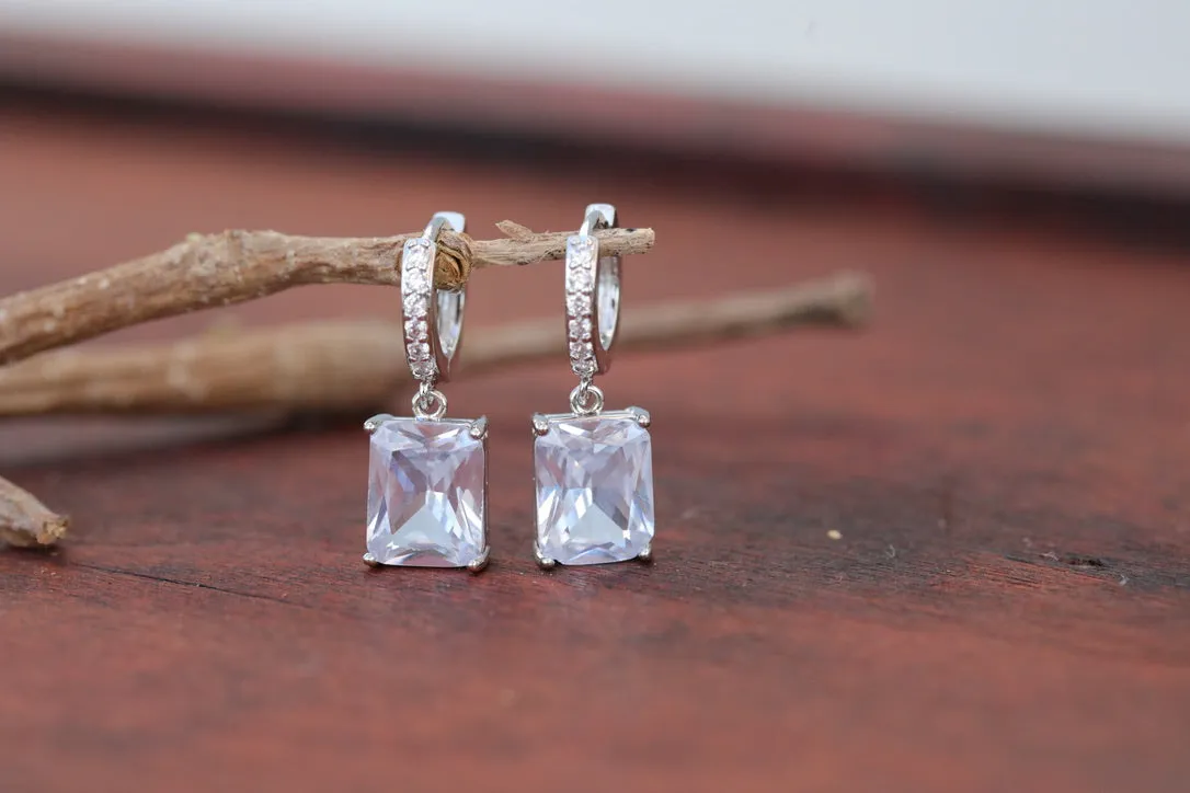 Zircon Stone Earrings - Rectangle Drop dangle